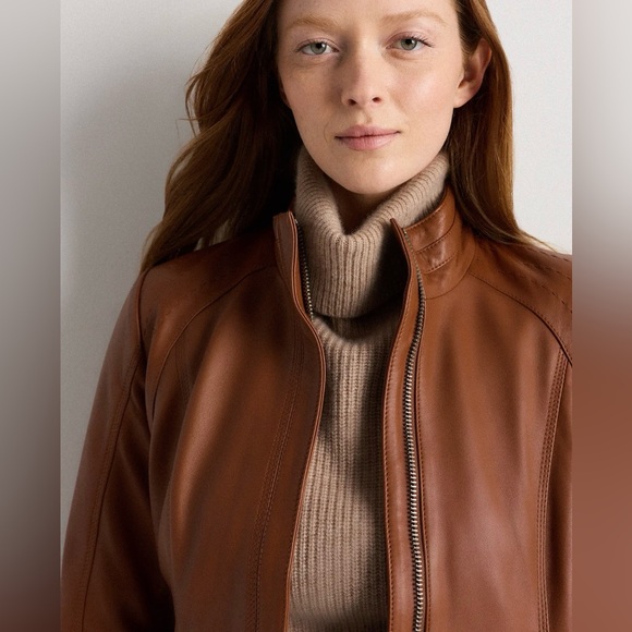 NWT Quince Leather Stand- Collar Jacket in Cognac - Picture 5 of 16